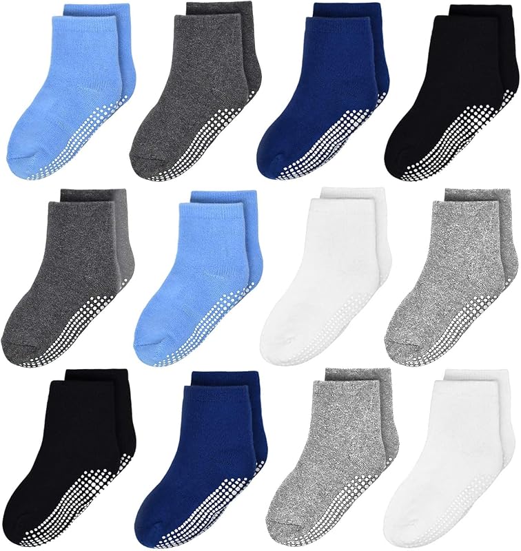 GRPSKCOS Rutschfeste Socken Kinder 12 Paar Stoppersocken Kinder ABS Socken Kinder Antirutschsocken für 6-12 Monate 1-10 Jahre Jungen Mädchen