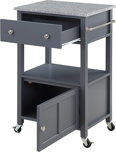 Miniatura 10 de OSP Home Furnishings Fairfax - Carrito de cocina con parte superior de trabajo de granito y cajón de almacenamiento adicional y gabinete, color gris
