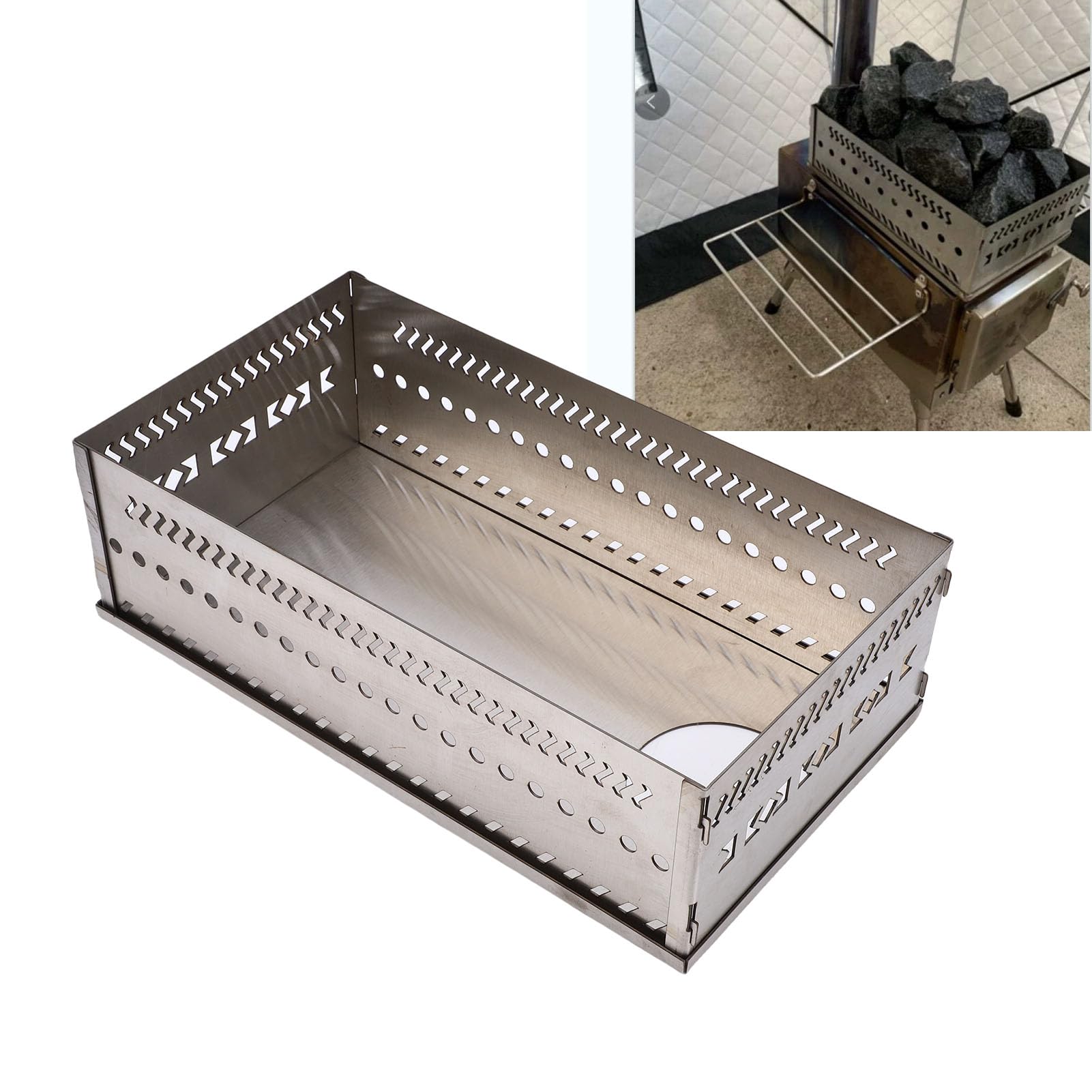 Bewinner Sauna Stein Halter Edelstahl Korb bis 50kg Kapazität Mehrzweck Sauna Fels Ständer für Holzkohle Feuerraum Holz Brennstoff Ofen SL 375