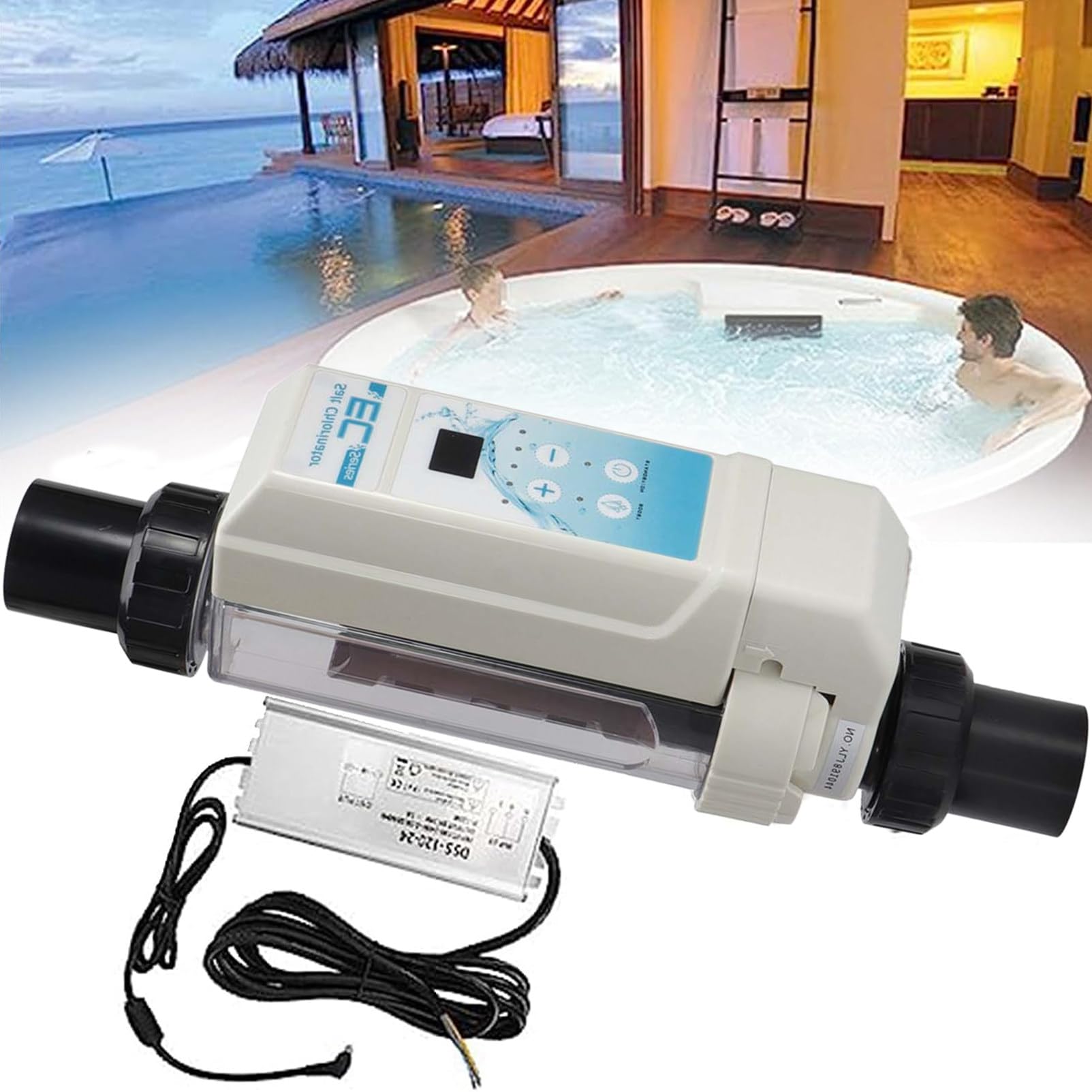 Clorador de Sal, Piscina Agua Salada Generadores de Cloro Salino Electrólisis Dispositivo Clorador de Sal para spas Piscina,12g/h