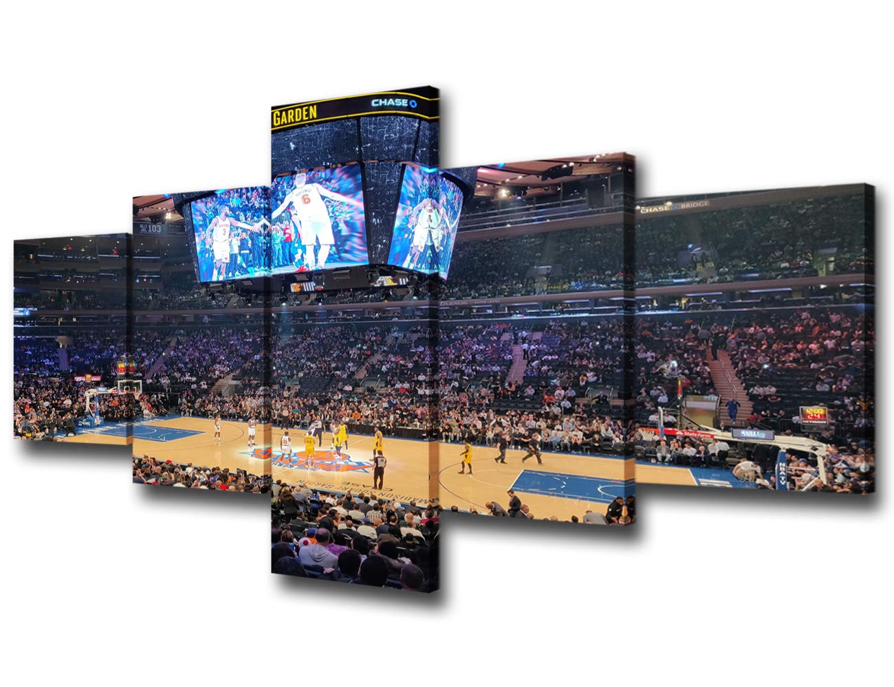 Wall Art for Living Room New York Manhattan Madison Square Garden Paintings Basketball Pictures 5 Piece Canvas Modern Artwork Home Decor Giclee Wooden