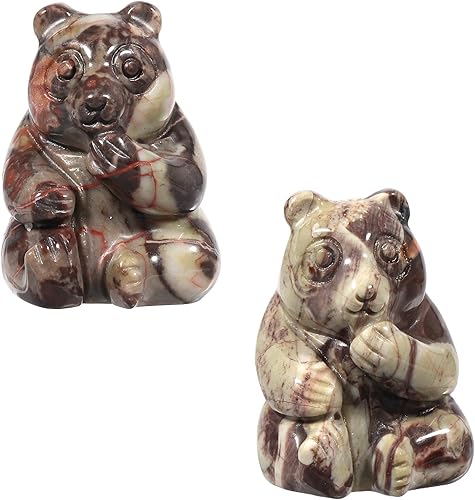 Rockcloud Juego de 2 piedras de ágata de encaje loco tallada a mano con bolsillo de oso, estatua coleccionable de animales para curación de reiki,