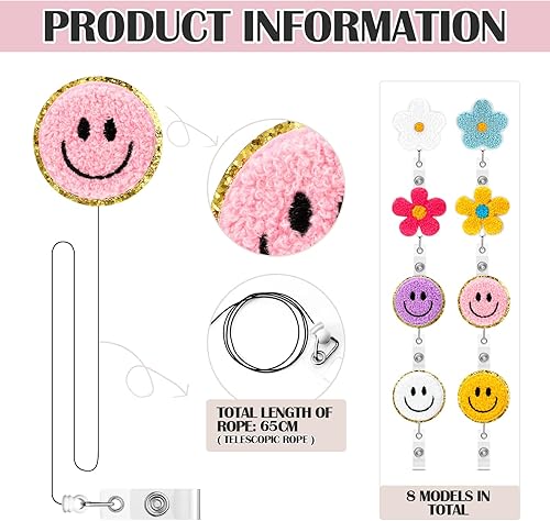 Miniatura 3 de Fumete Carrete retráctil de fieltro para enfermera, 8 unidades, con diseño de flores, con clip de cocodrilo giratorio de 360 grados para enfermeras,