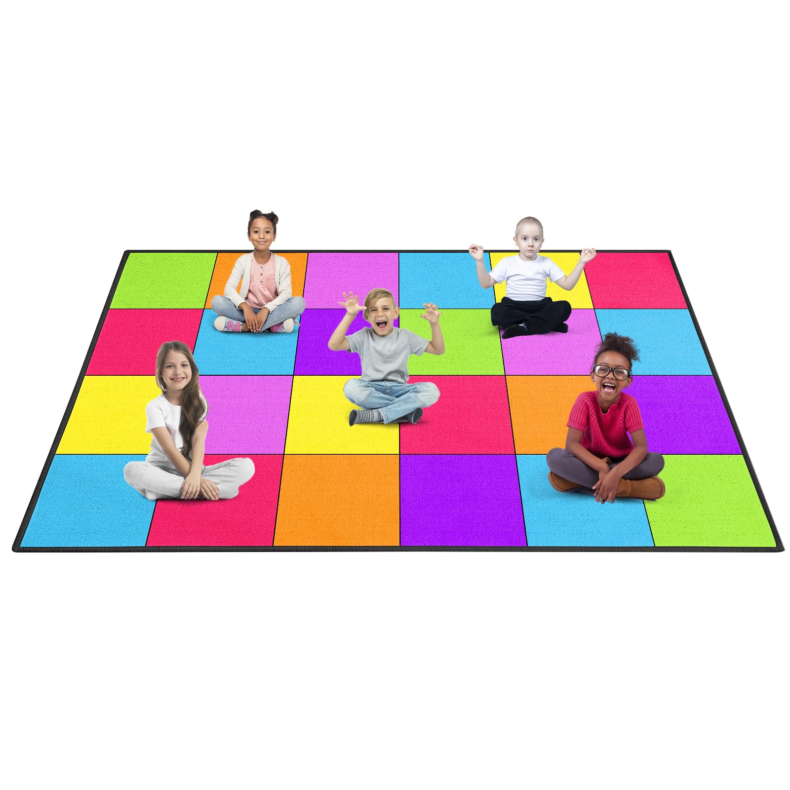 Photo 1 of Boooooom Jackson Classroom Rug - 6'5''x 9'8'' Sweet Macaron Seating Preschool Classroom Carpet, Non-Slip & No-Trip Edges, Vibrant Colors for Kids Playroom Floor Mat