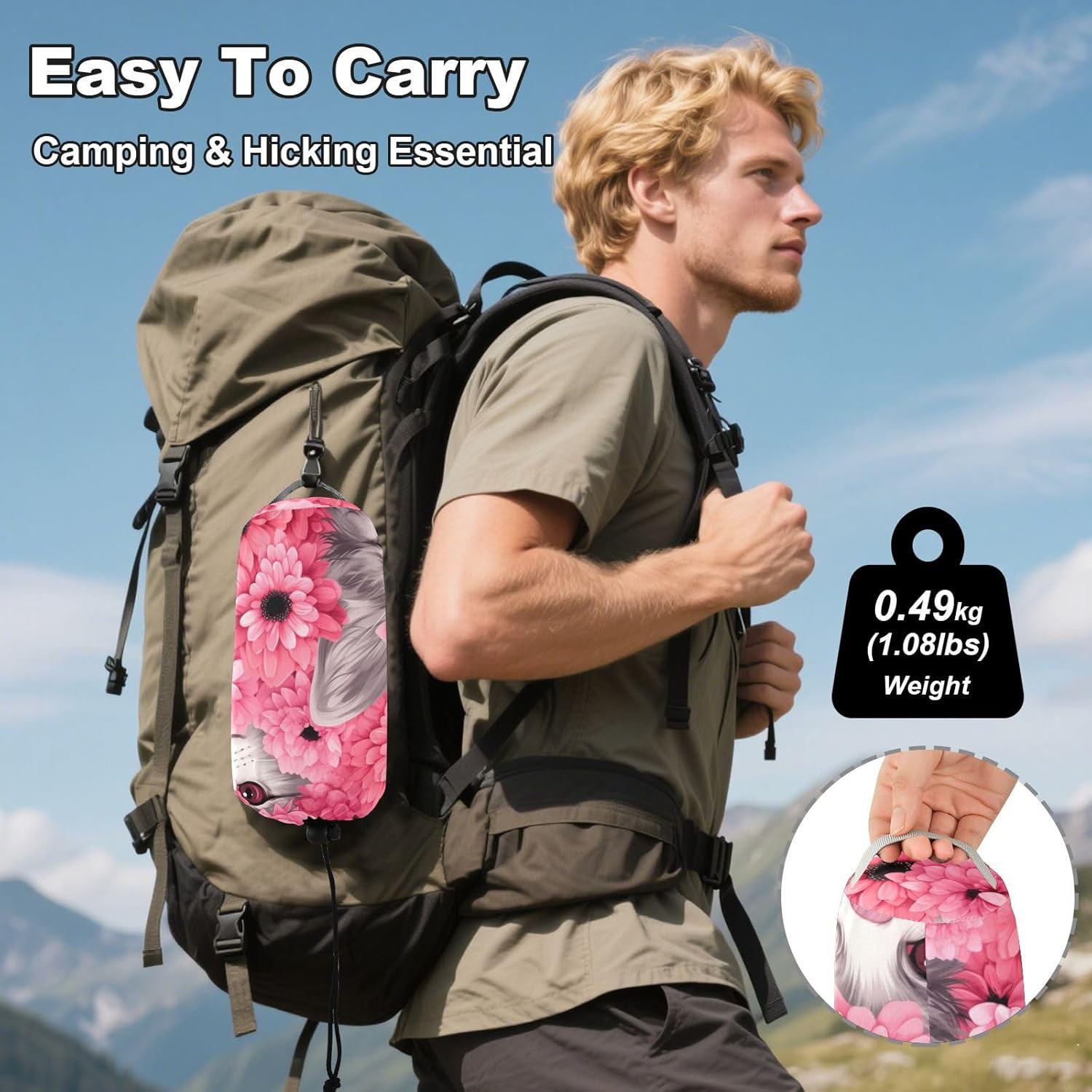 ALAZA Cat Pink Daisy Camping Hammocks Single or 2 Person 500 lbs Portable Parachute Travel Hammock w/Tree Straps for Hiking Backpacking Indoor Outdoor