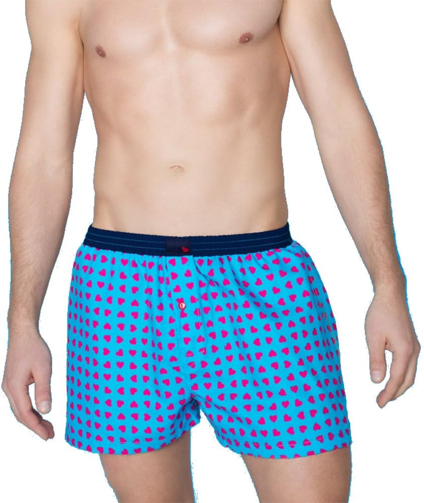 UnabuxBoxer Short Sweety - Blue with red Hearts
