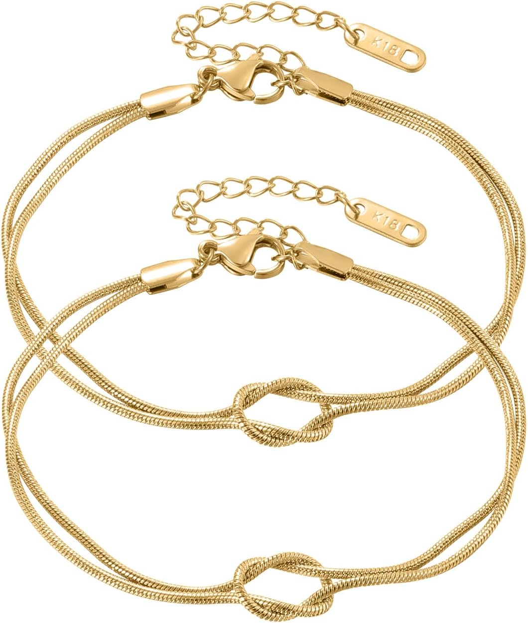 Qitian Gold Bracelets 18K Gold Plated Love Knot Bracelet Snake Chain Infinity Bracelet Adjustable Gold Jewelry Gifts for Women.