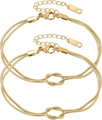 Qitian Gold Bracelets 18K Gold Plated Love Knot Bracelet Snake Chain Infinity Bracelet Adjustable Gold Jewelry Gifts for Women.