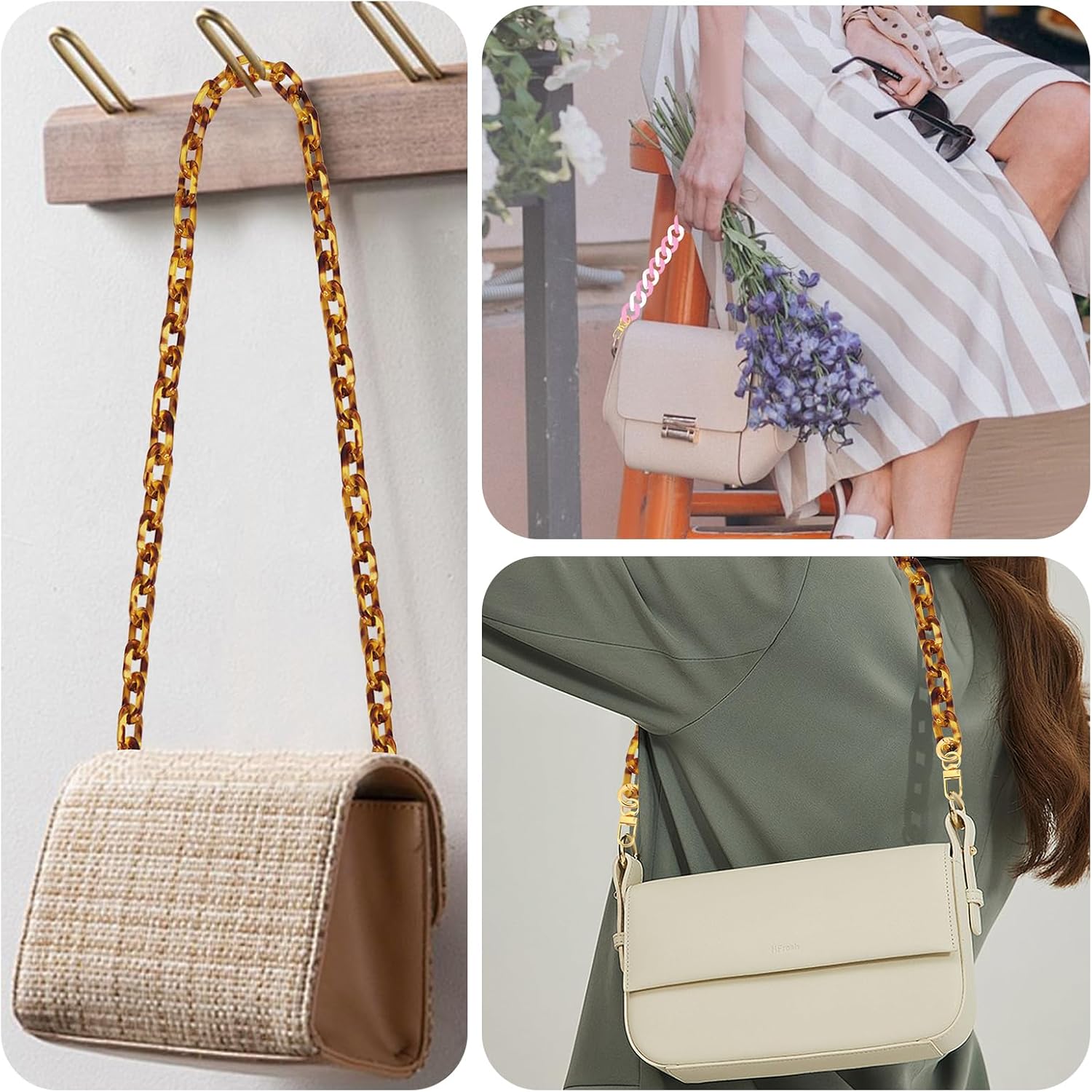 18 Inch Purse Chain Acrylic Strap Bag Chains for handbags Accessory Replacement Chain for Wallet Shoulder Bags Decoration(White) - Image 7