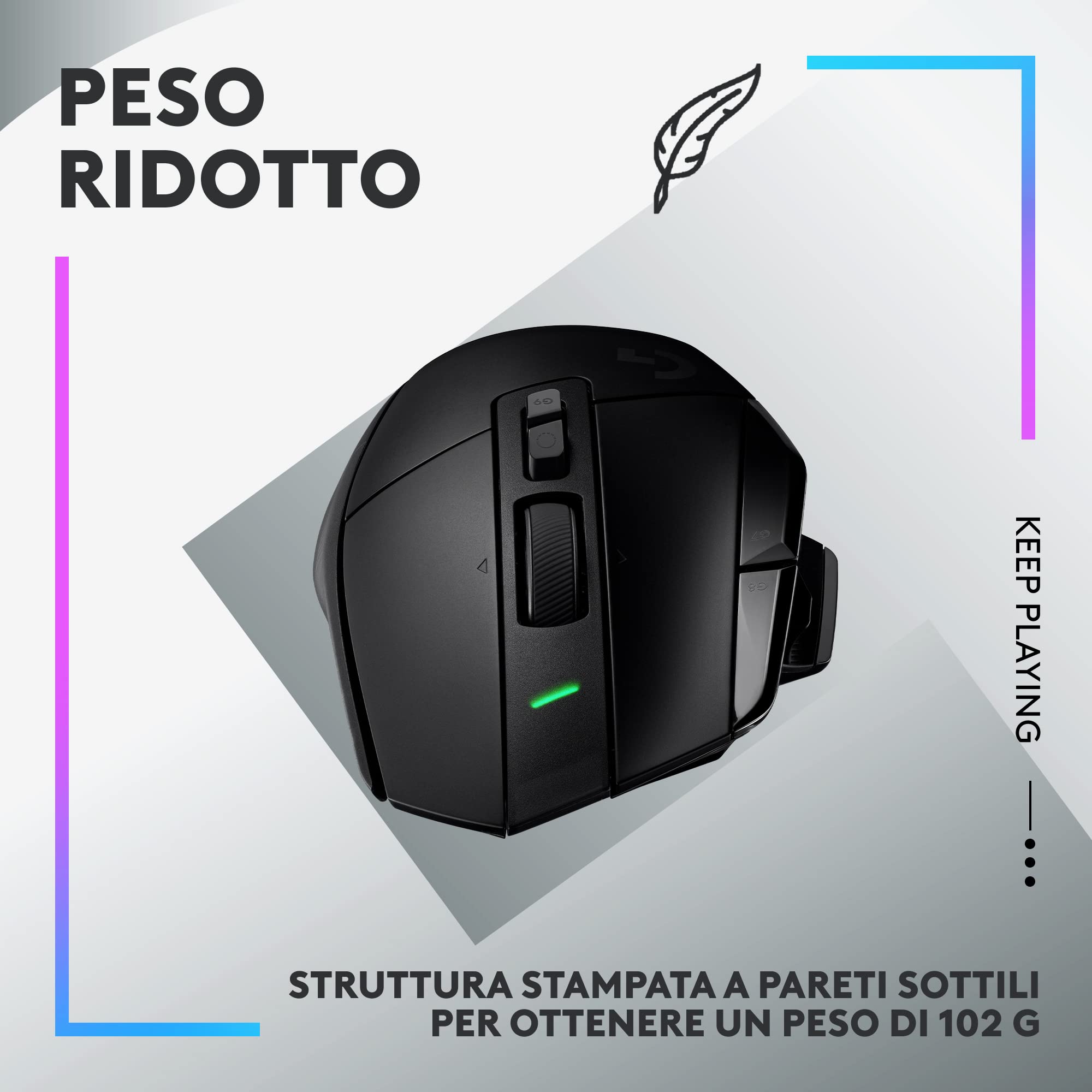 Logitech G G502 X LIGHTSPEED Mouse Gaming Wireless - Mouse Ottico con Switch Ottico-Meccanici Ibridi LIGHTFORCE, Sensore per Gaming HERO 25K, Compatibile con PC - macOS/Windows - Nero