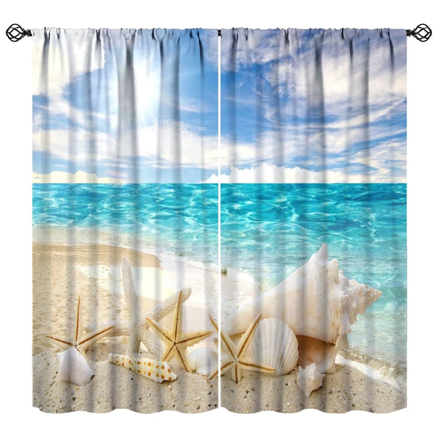 JADERYS Beach Curtains Summer Tropical Ocean Beach Starfish Seashell Kids Girls Boys Bedroom Living Room Bathroom Blackout Rod Pocket Decoration