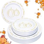 supernal 60pcs Thanksgiving Plastic Plates,Thanksgiving Plates with Gold Pumpkin Design, Fall Party Plate Bulk Include 7.5 Dessert Plate,10.25 Disposable Dinner Plato for Friendgiving Party