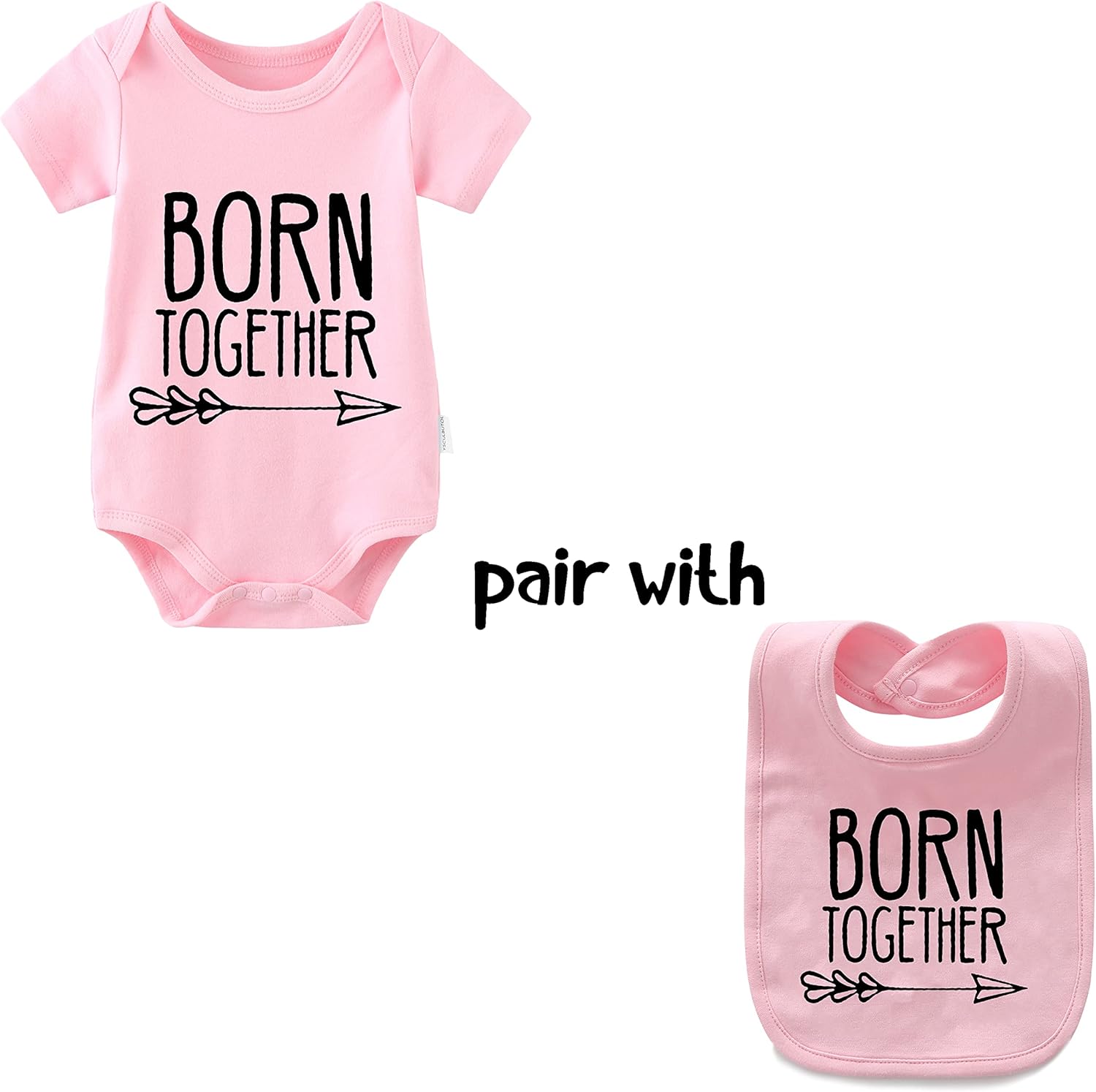 YSCULBUTOL Baby Twins Bodysuits Best Friends Forever Baby Clothes Set with Bibs Girl Outfit with hat - Image 3