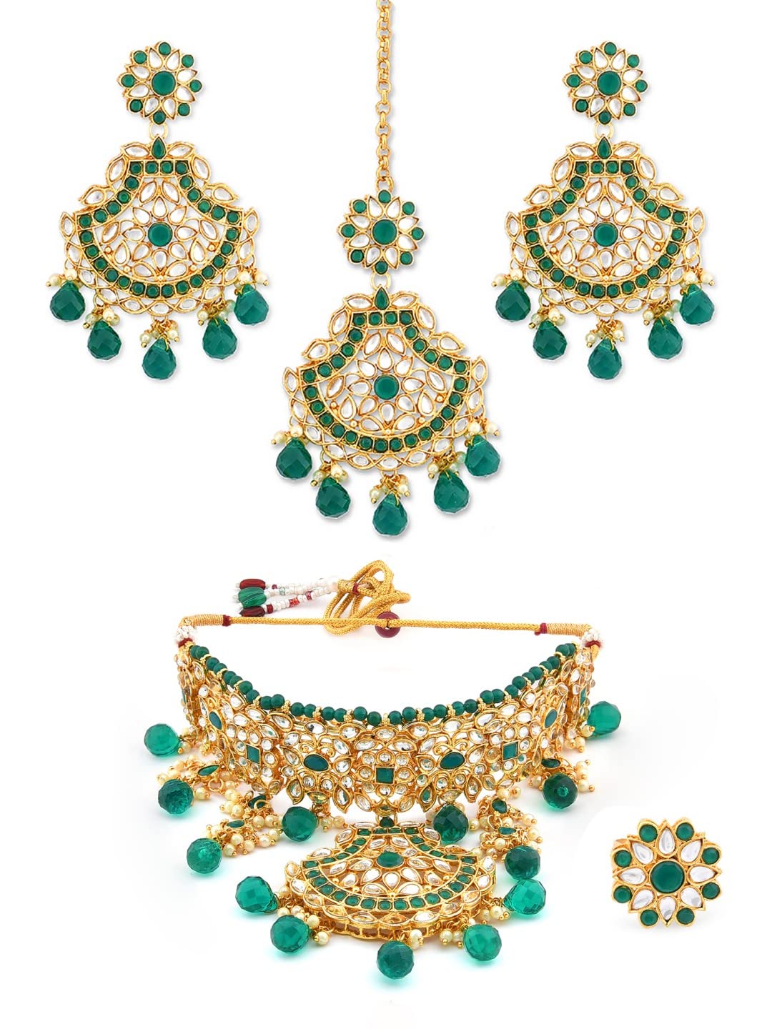 See full amazon price history chart for ZAVERI PEARLS Green Kundan & Beads Choker Necklace Earring Maangtikka & Ring Set For Women-ZPFK11590 ZAVERI PEARLS Green Kundan & Beads Choker Necklace Earring Maangtikka & Ring Set For Women-ZPFK11590 (B09Q16V8TP) Amazon Price History, Amazon Price Tracker