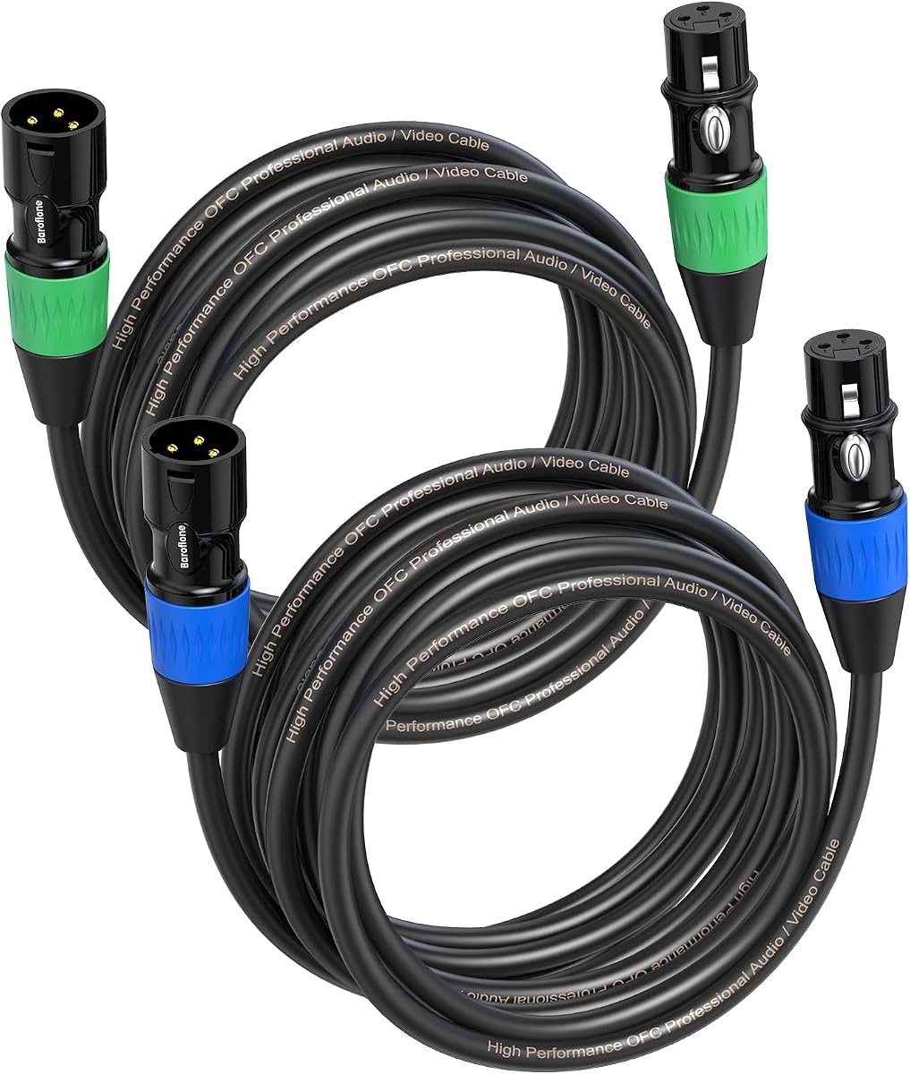 XLR Cables, Microphone Cables 25ft 2Pack, Balanced XLR Speaker Cable 3-pins Gold-Plated Mic Cable Male to Female for Microphones, Stage Lighting, Speaker Systems and More