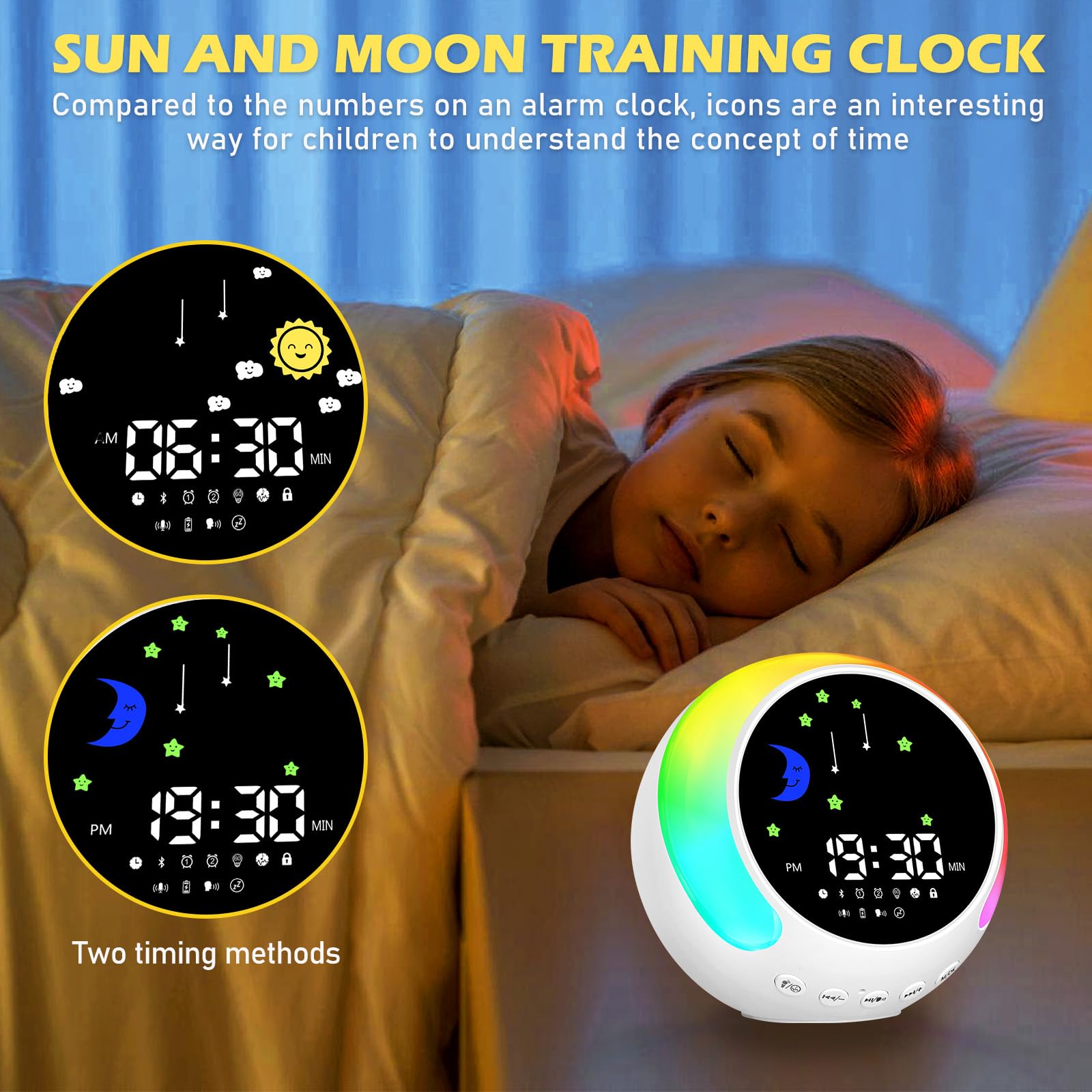 Réveil d’entraînement au sommeil pour enfants, réveil pour enfants, réveil lumineux pour enfants, entraîneur de sommeil pour enfants avec veilleuse, réveil pour enfants avec veilleuse, cadeaux pour