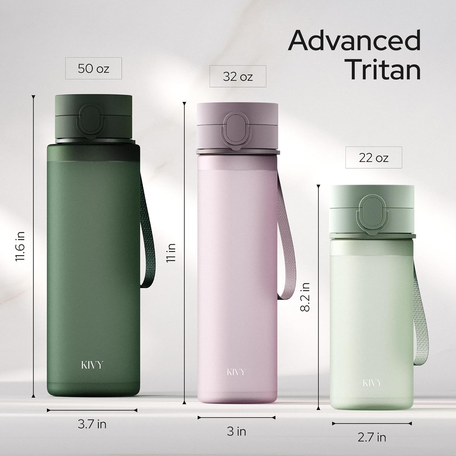 KIVY Tritan Water Bottle 50oz [WITH FLIP LID] - Reusable & Slim Waterbottle for Travel, Gym & School - For Women & Men - Dishwasher Safe - Skinny Leak Proof & Lightweight Bottle - BPA Free
