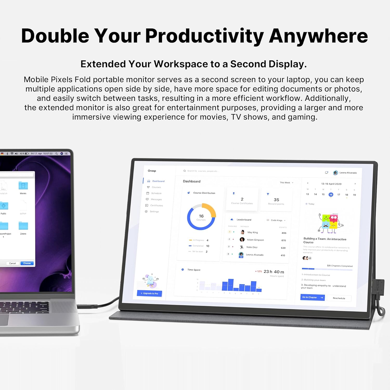 MP Mobile Pixels New 16" 2.5K Fold Portable Monitor, USB-C/HDMI Plug and Play Travel Monitors for Laptop, Laptop Screen Extender Compatible with macOS/Windows/Android/Switch(Protective Cover Included)