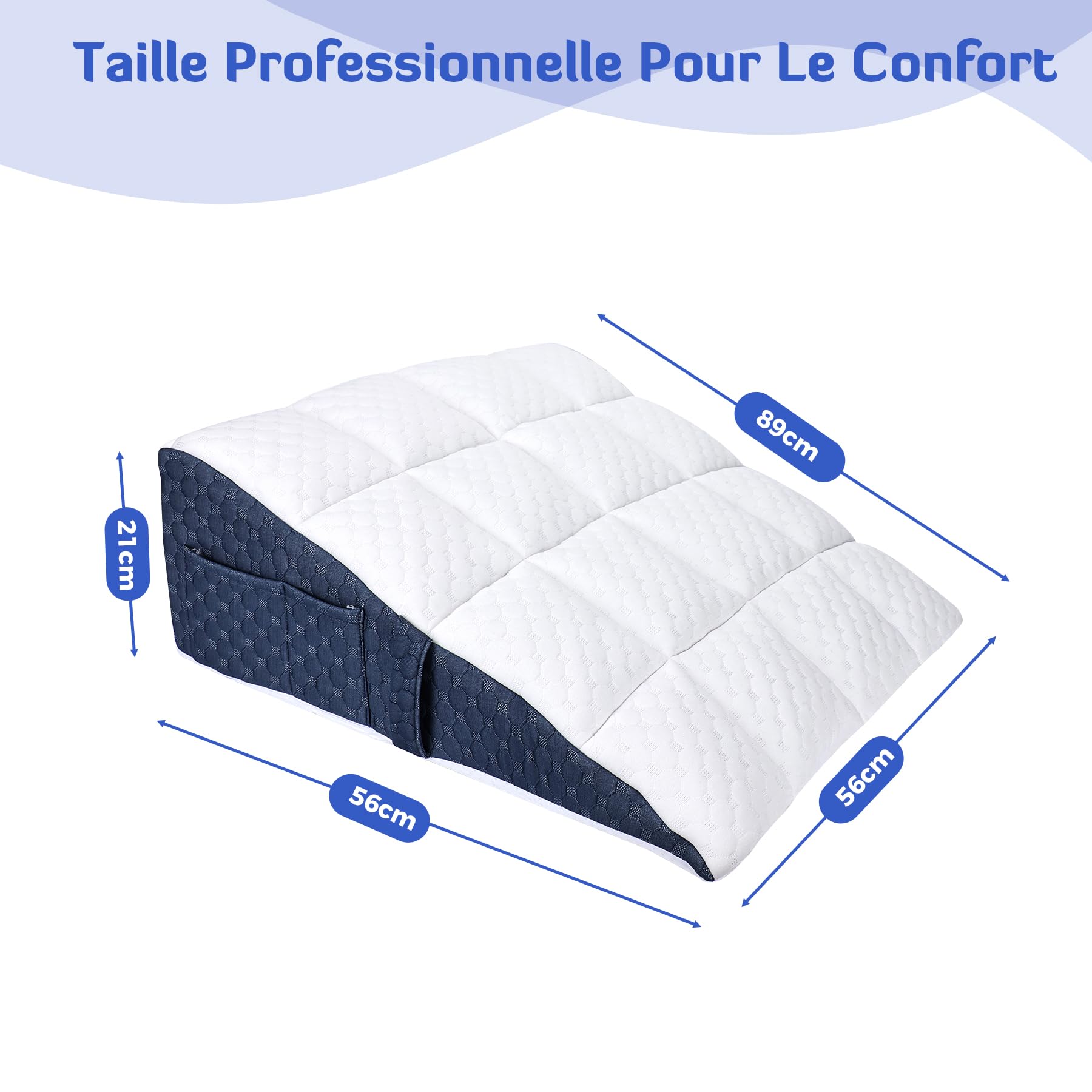 INFANZIA Cojín reclinado para cama, Almohada Triangular Ergonómica con memoria de forma para apnea del sueño, cojín de esquina, ronquidos, reflujo ácido, leer, piernas elevadas de 21 cm