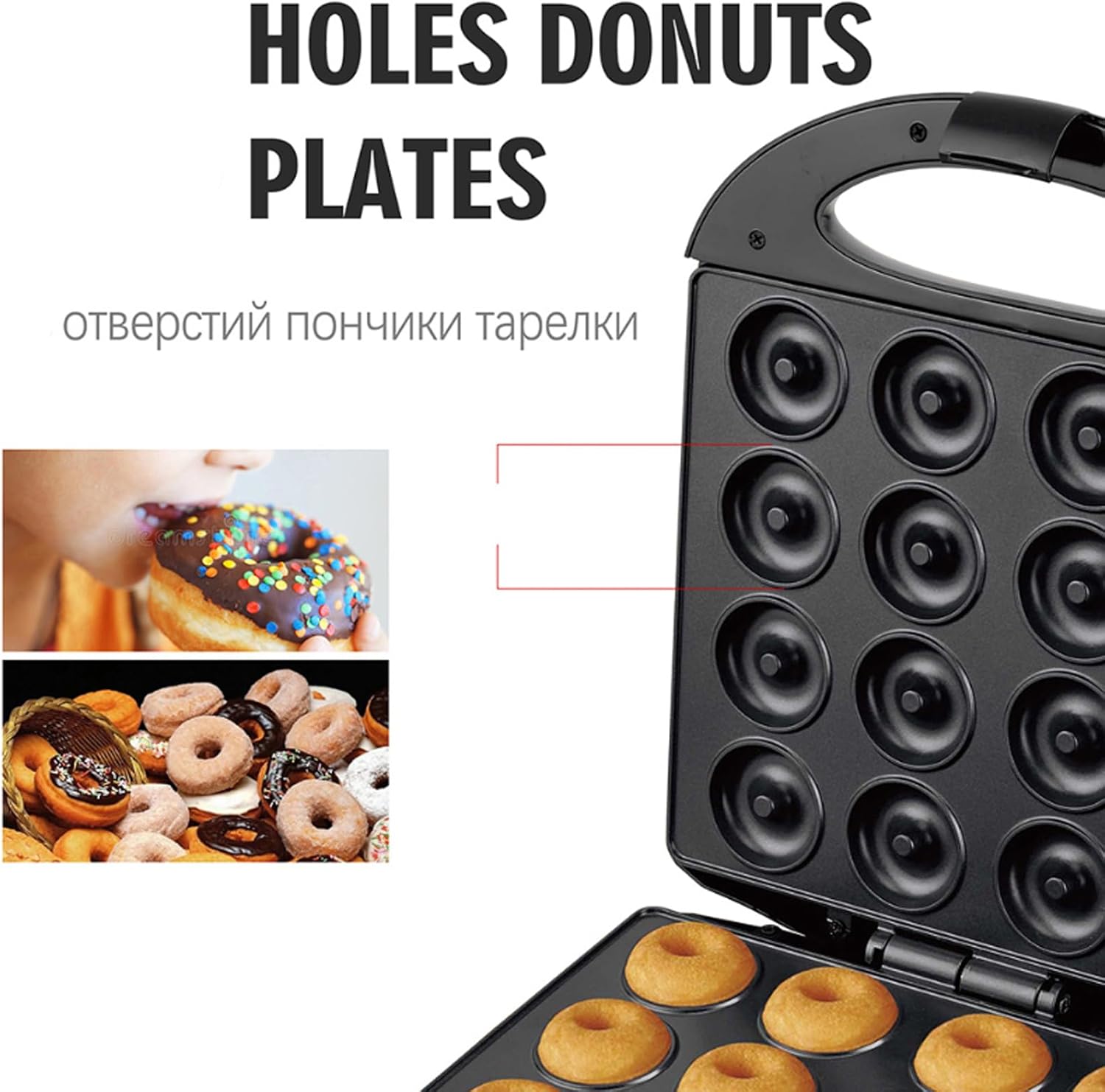 16 Holes Mini Donut Maker, Pancakes Maker Machine for Breakfast, DoubNon Stick Double Sided Heating, Constant Temperature Heating, Teflon Coating, Suitable for Home and Bakery