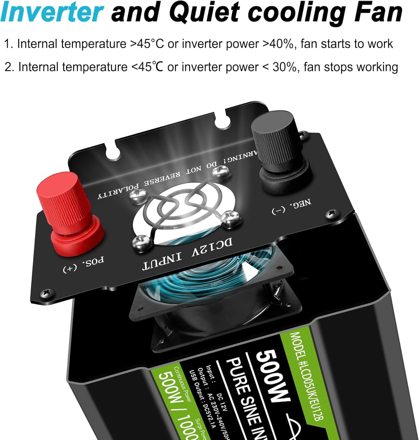 NOVOPAL 500W Wechselrichter 12V auf 230V 220V Reiner Sinus Spannungswandler mit intelligenter LCD-Anzeige - 2USB-Ausgang, EU-Stecker Für Auto KFZ Wohnwagen LKW
