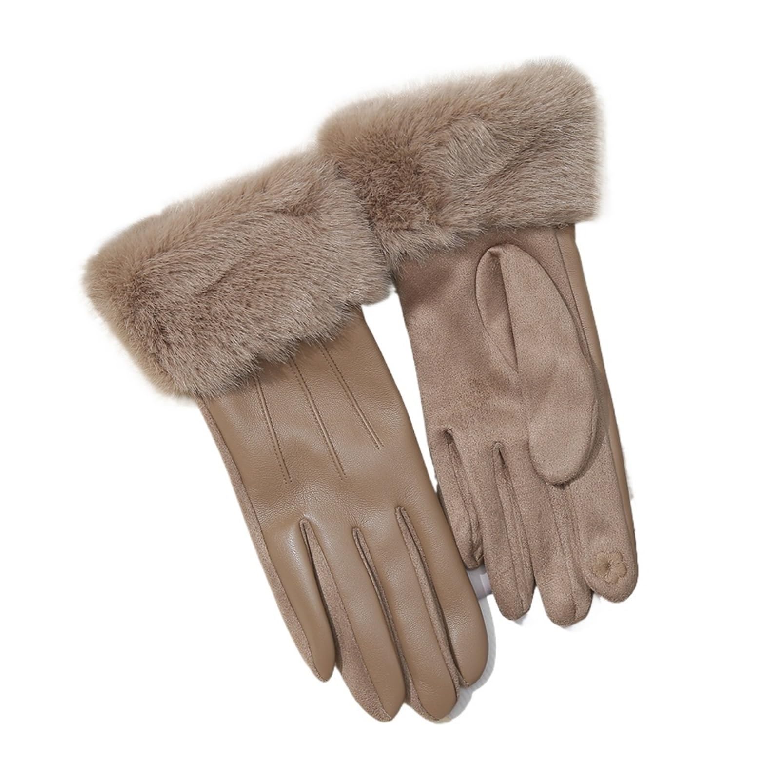 Guanti in pelle morbida for donna, polsini in pelliccia artificiale, guanti invernali caldi, eleganti impermeabili Per Il Ciclismo E Gli Sport All'aria Aperta