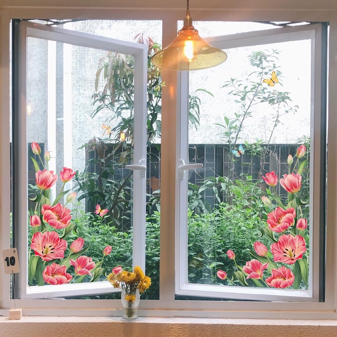 WandSticker4U® - Reusable Window Stickers Spring Tulips Red (60 x 44 cm) I Window Sticker Flowers Self-Adhesive Window Sticker Living Room Bedroom Bathroom Kitchen Window Decoration