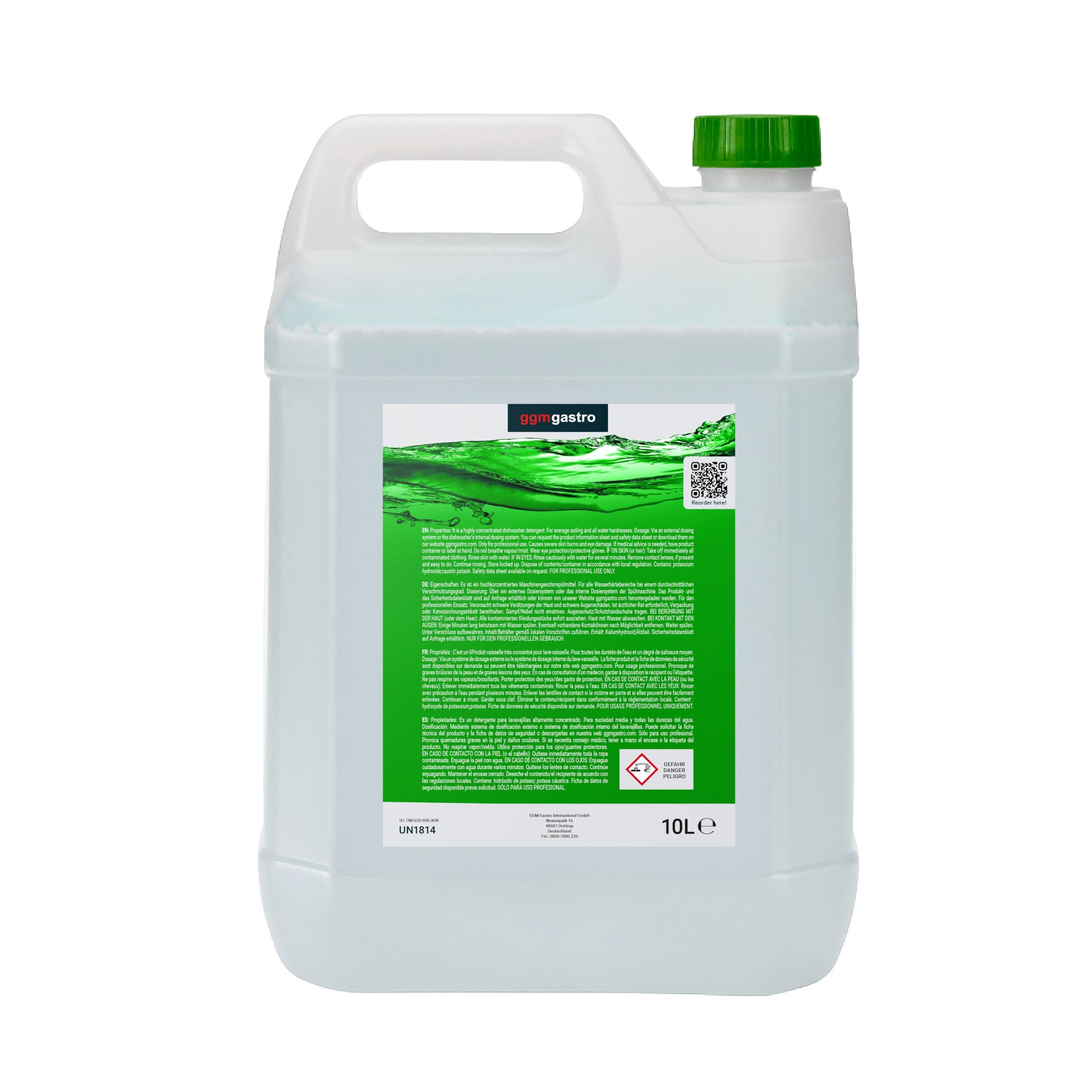 GGM Gastro Maschinenspülreiniger BASIC 10 l | Hochwirksames Profi-Konzentrat, phosphatfrei, umweltbewusste Rezeptur, für strahlende Sauberkeit, ideal für Dauereinsatz
