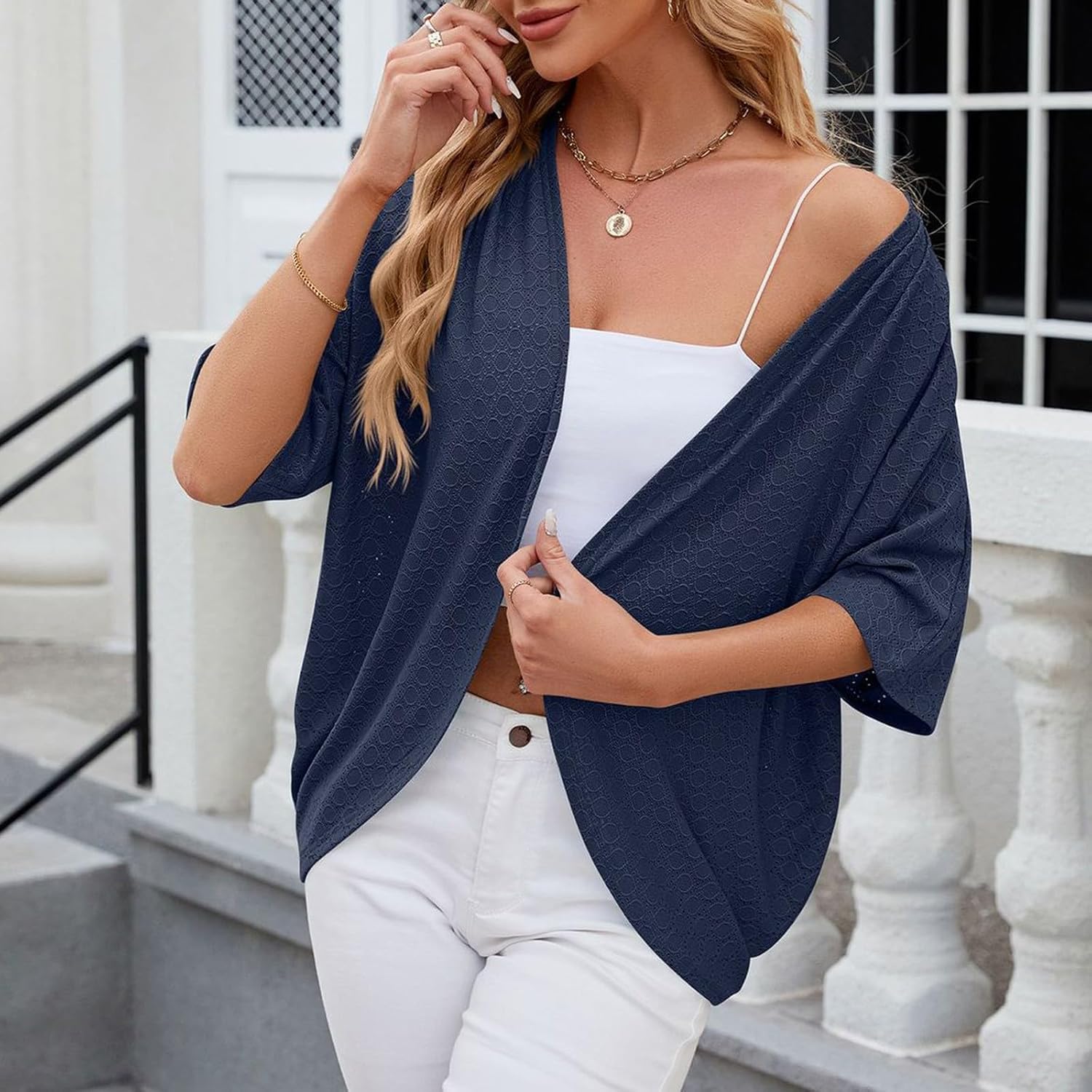 Chiffon Bolero Damen - Leichte Schulterjacke Mit 3/4 Ärmeln