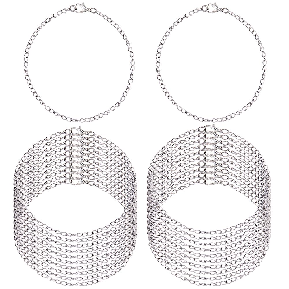 Hobbspring 24Pcs Bracelet Chains Stainless Steel Bracelet Link Chains DIY Jewelry Making Bracelets Chains Adjustable Charm Bracelets with Lobster Clasps for Women DIY Bracelets Crafts Supplies