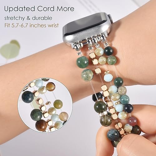 Miniatura 5 de CAGOS Pulsera de cuentas de piedra natural compatible con Apple Watch Band de 1.496 pulgadas1.575 pulgadas1.614 pulgadas para mujer, Series 9, 8, 7,
