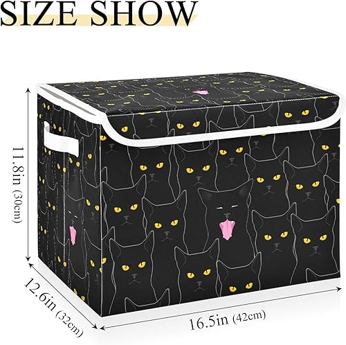 Miniatura 3 de DOMIKING Linda cesta de almacenamiento de gatos negros con tapas contenedores de almacenamiento decorativos para organizadores de juguetes cajas de