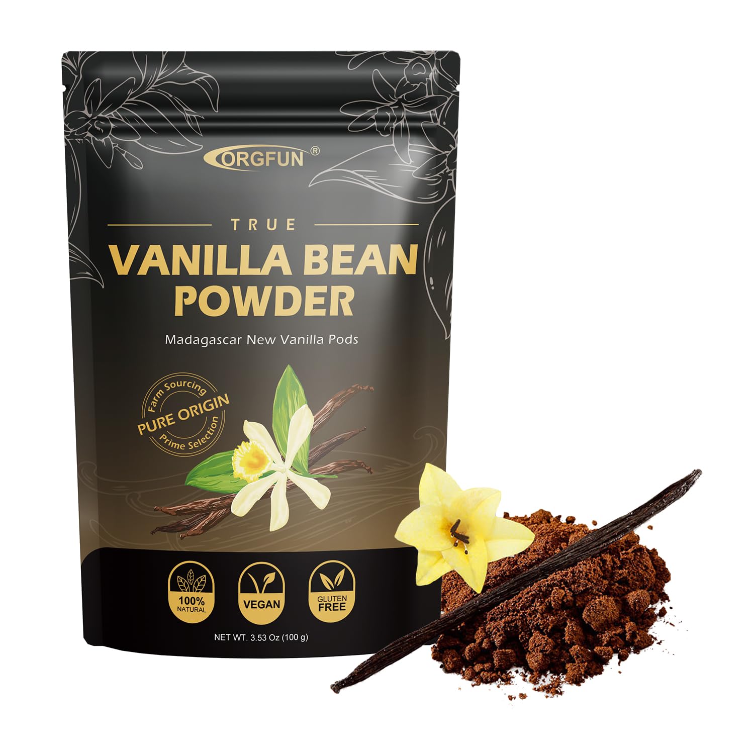  Vanilla Bean Powder 3.53 Oz, Native Ground Madagascar Vanilla Powder Pure Natural No Fillers or Additives Great for Baking, Desserts, Coffee Vegan Gluten Free 100G thumbnail