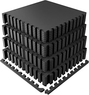 0.56" Thick 96 Sq ft Exercise Mats,24 Tiles Rubber Top 24"X24" Interlocking Puzzle Gym Flooring with High Density EVA Foam for Home Gym & Heavy Weight Workout,Black