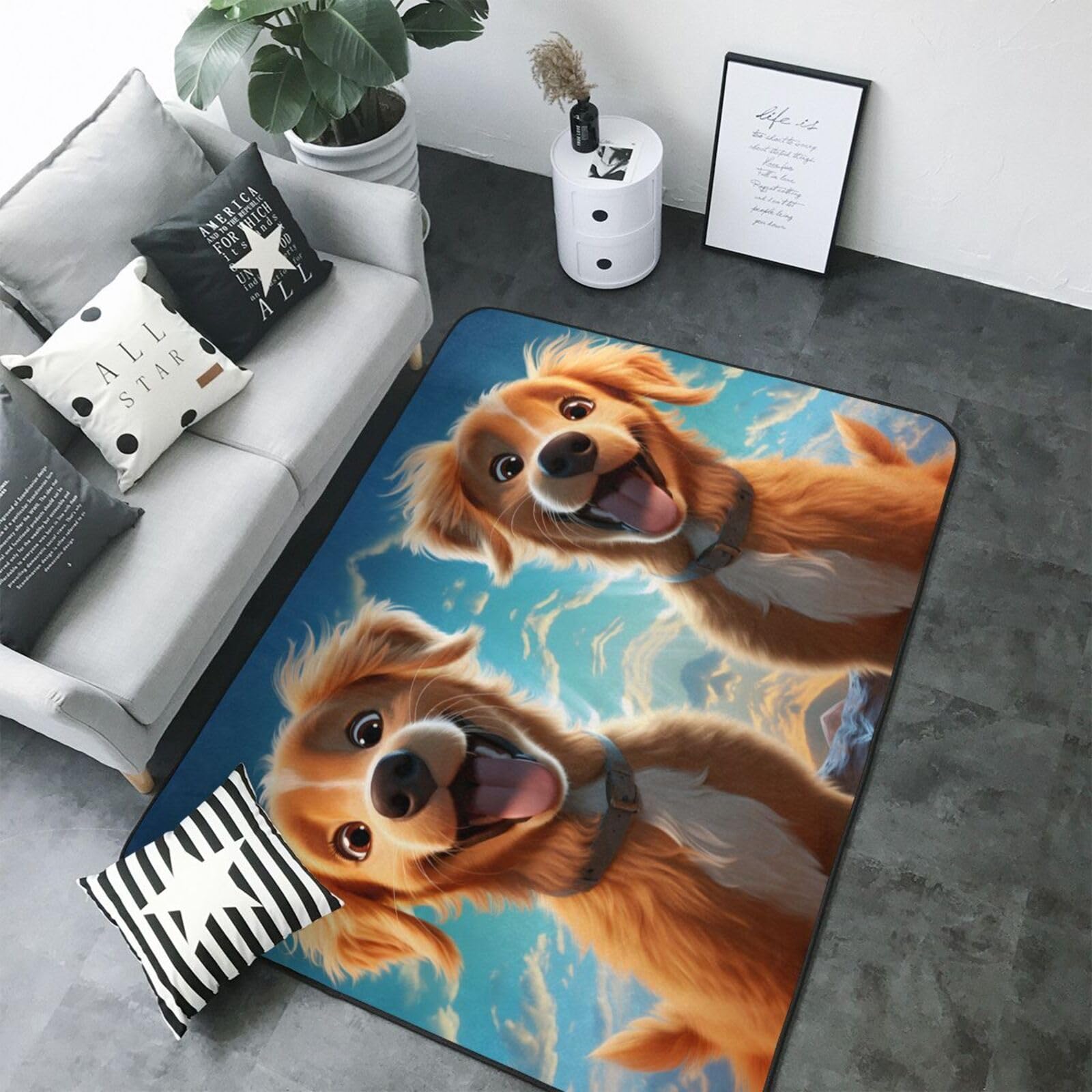 Tapis lavable motif chien bleu ciel 13x17 cm pour chambre