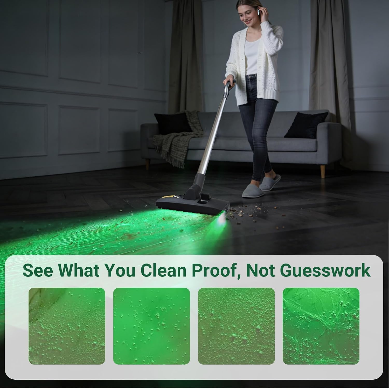 EZ SPARES Dust Display LED Vacuum Brush,Floor Brush Attachment,Compatible with Hoover, Eureka, Rainbow,Shop VAC,Most Brand,Reveal Microscopic Dust & Illuminate Invisible Pet Hair Cat Dog Fur