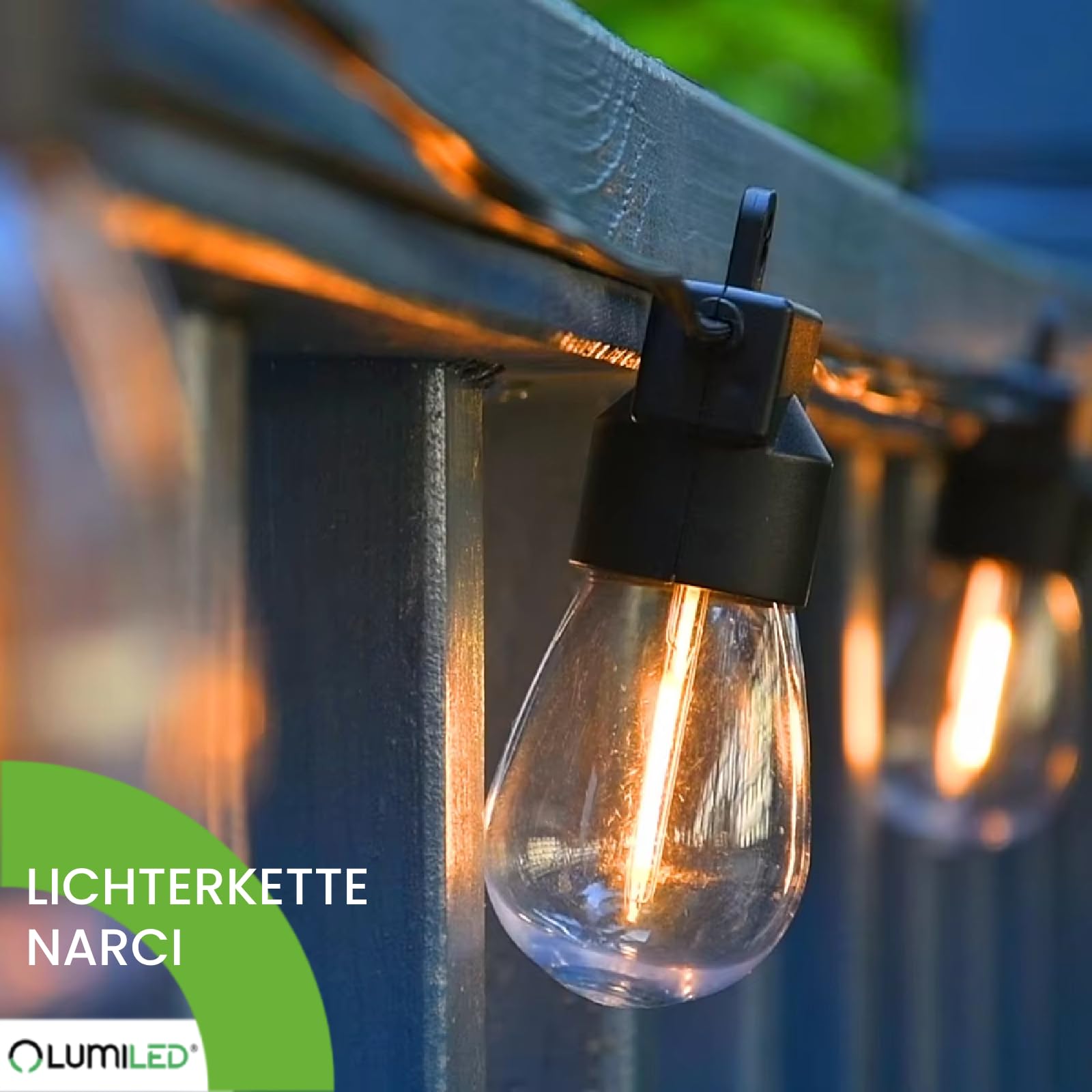 Lumiled Lichterkette Außen 15 Meter mit 30 E27 LED 1W Glühbirne Warmweiß 2700K 230V Birnen für Garten Biergarten Party Hochzeit Dekoration Terrasse verlängerbar mit Strom