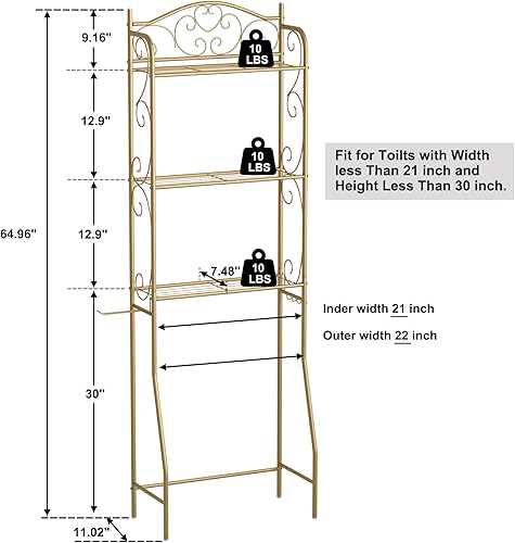 Miniatura 3 de HOME BI Estante de almacenamiento sobre el inodoro, estante organizador de baño de 3 niveles, soportes de inodoro independientes ahorradores de