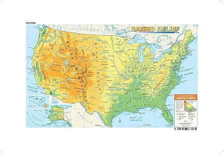 Nystrom United States Raised Relief Desk Map | 12.5" x 19" | Sculpted to Scale | Color-Coded Terrain | Major Rivers, Cities & Landforms