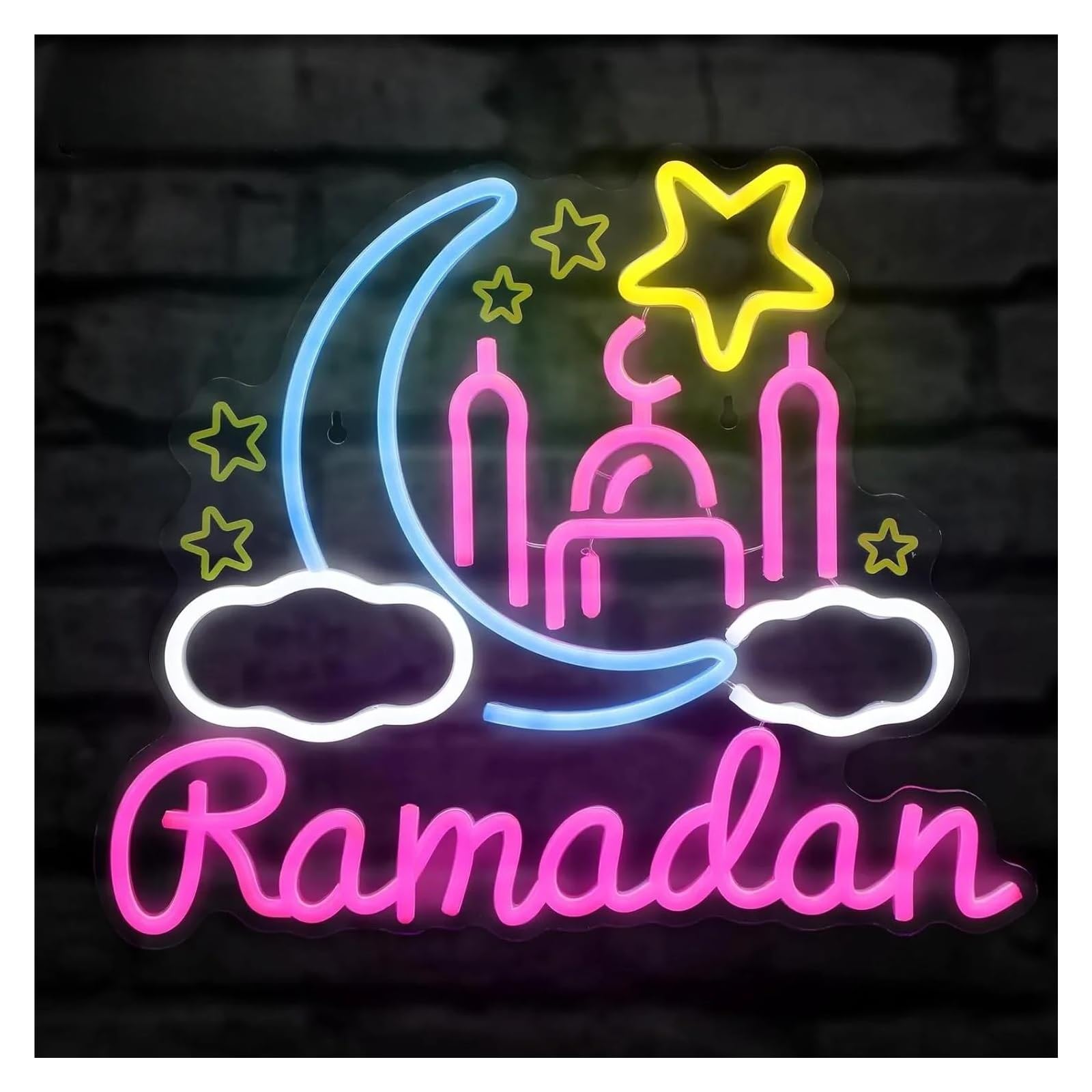 LEMST Signs Lamp Moon Castle Neon Sign Ramadan Festival Lighted Window Decorations Neon Light for Wall Decor 29.7x36cm