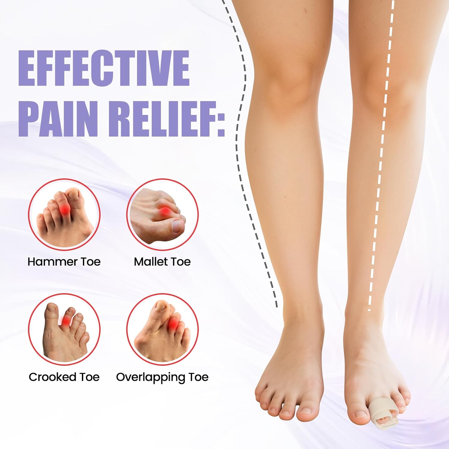 JUMPOW Hammer Toe Straightener for Women & Men - 2 Pcs Hammer Toe Corrector, Broken Toe Wraps,Toe Splint Relief for Broken Toes, Crooked Toes & Overlapping Toes (Beige)