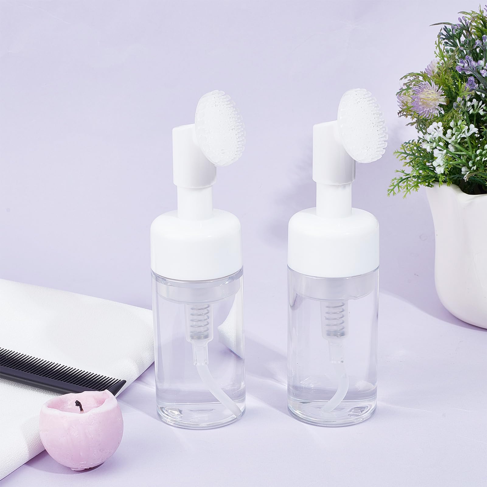 NICENEEDED Flacone In Schiuma Da 100 ml con Pennello, Dispenser per Pompa Detergente per Il Viso con Testina per Massaggio In Schiuma di Silicone, Dispenser Liquidi Da Viaggio per Sapone e Shampoo
