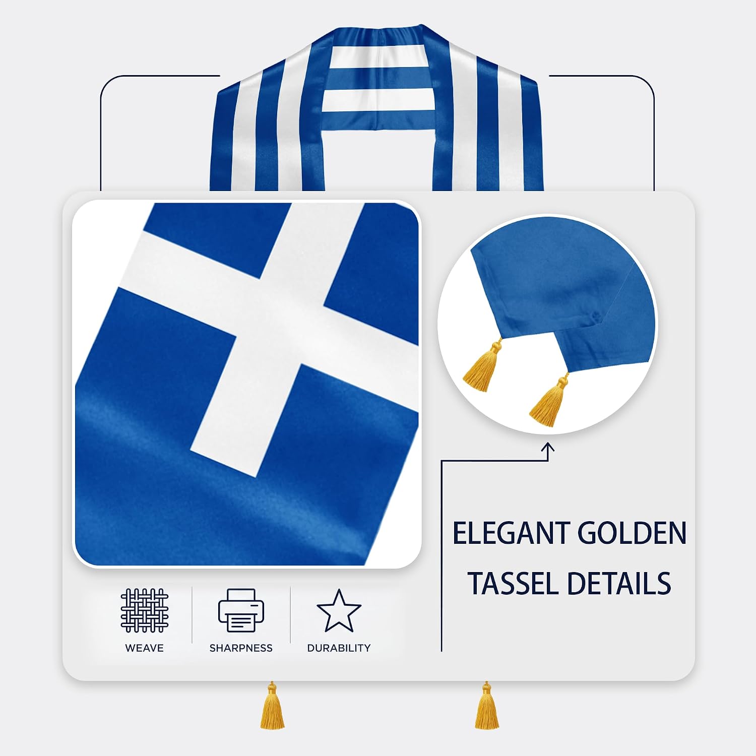 YOXEULL Flag Graduation Stole with Gold Tassels, Graduation Sash Scarf for International Graduates 72"
