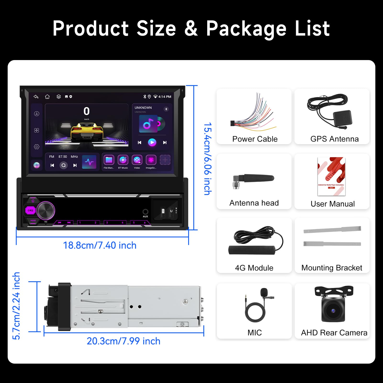 Hodozzy 6G+128GB Android 15 Autoradio 1 Din Schermo a Scomparsa con Carplay Wireless Android Auto, 7 Pollici Touchscreen Ribaltabile GPS Radio con WIFI, Bluetooth, FM/AM/RDS, DSP, Schermo Diviso, USB