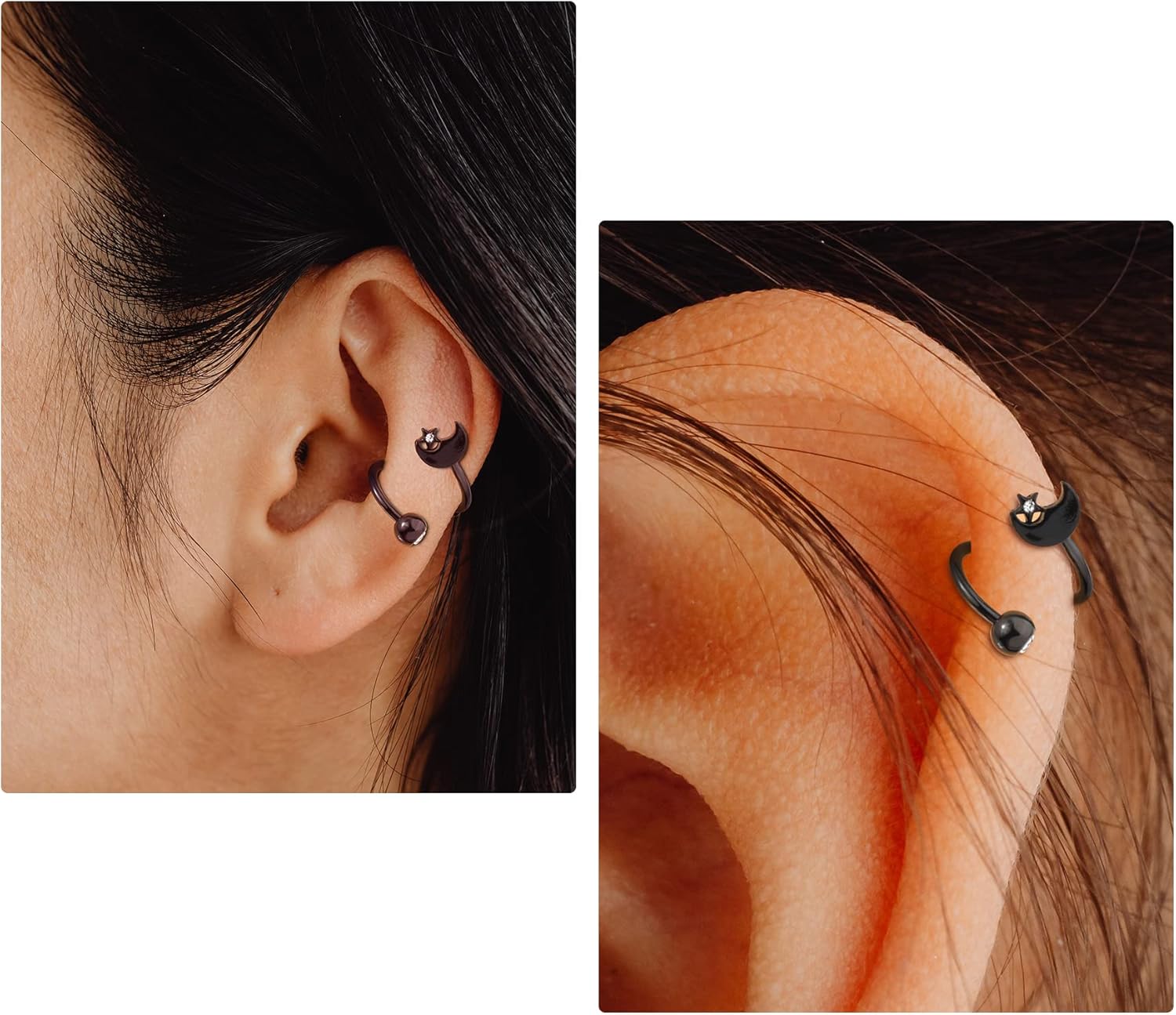 Melighting Twist Helix Earrings 16G Black Moon Cartilage Earring Clear CZ Surgical Steel 316L Star Tragus Piercing Jewelry Labret Piercing Helix Piercing Women - Image 3