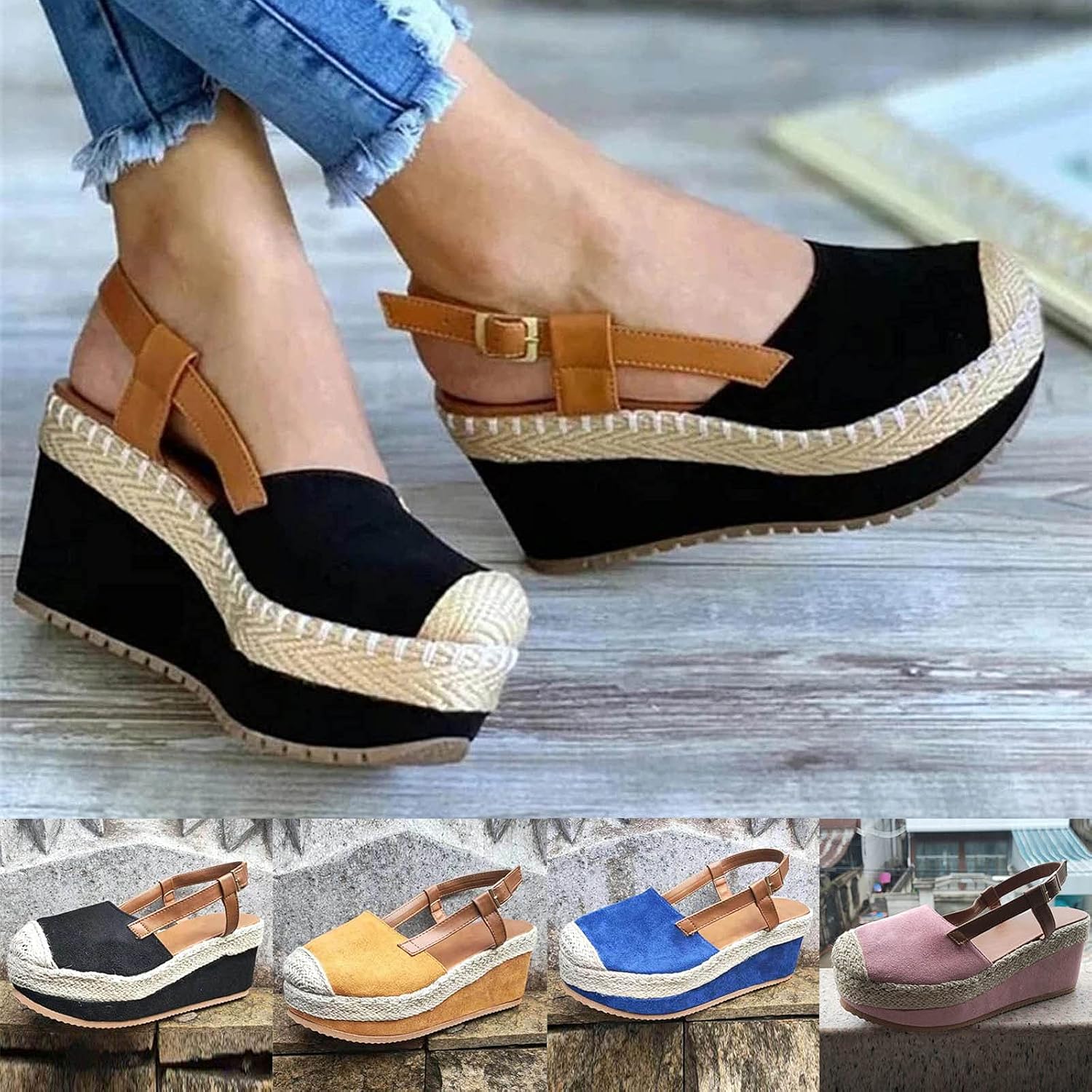 Amazon.com: Sandalias de verano de las mujeres de color sólido Talón de la  pendiente de los zapatos de las señoras cómodos Casual al aire : Ropa,  Zapatos y Joyería