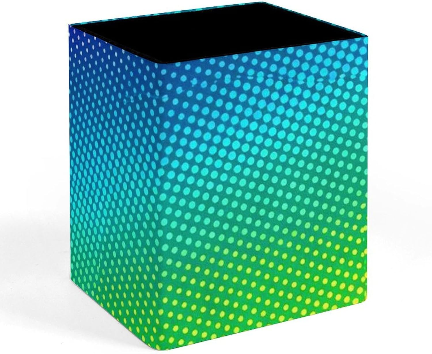 Square Pens Pencils Holder Cup PU Leather Desktop Stationery Organizer Case Rainbow Vibrant Neon Colors Circles Rounds Dots Radiant Holder Office Accessories Container Box
