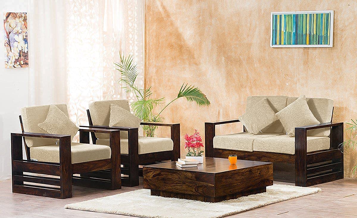 SMF Industry Wooden 4 Seater Sofa Set for Living Room | 2+1+1 Seater Sofa for Office & Lounge | Four Seater Sofa Sets for Home | Sheesham Wood, Rustic Teak