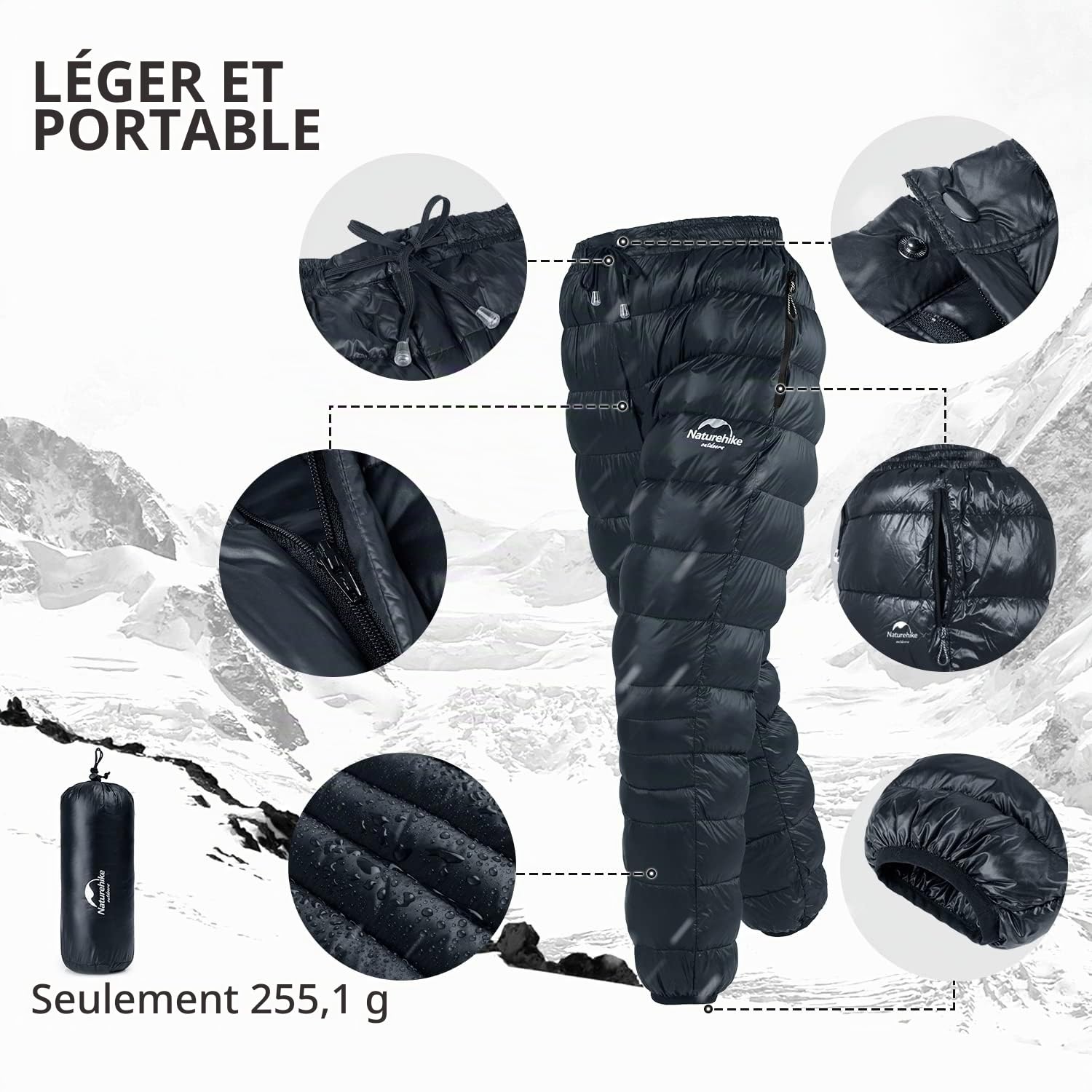 Naturehike Pantalon en Duvet Hiver Ultraléger Chaud Pantalon de Canard Hommes Femmes Imperméables Coupe-Vent Pantalons de Neige Plein Air Camping Randonnée