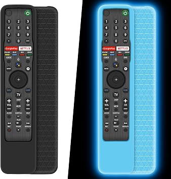 Protective Case for Sony RMF-TX600U RMF-TX600E RMF-TX621U Smart TV Remote Silicone Battery Back Cover Holder Antislip Covers for Sony RMF-TX500U RMF-TX500E Remote Black+Glow Blue